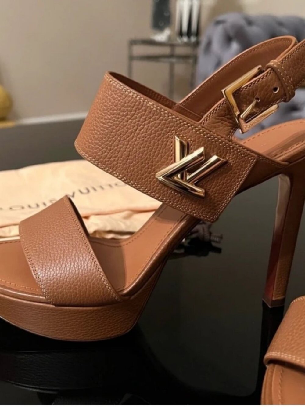 Louis Vuitton Brown Heels with Gold Accents